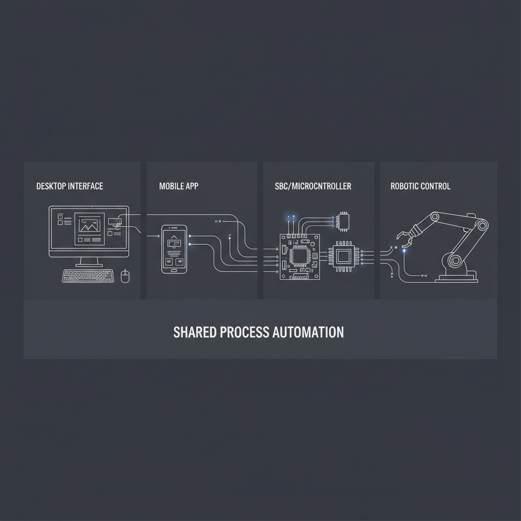 Cross-platform montage—desktop, phone, microcontroller, robot arm