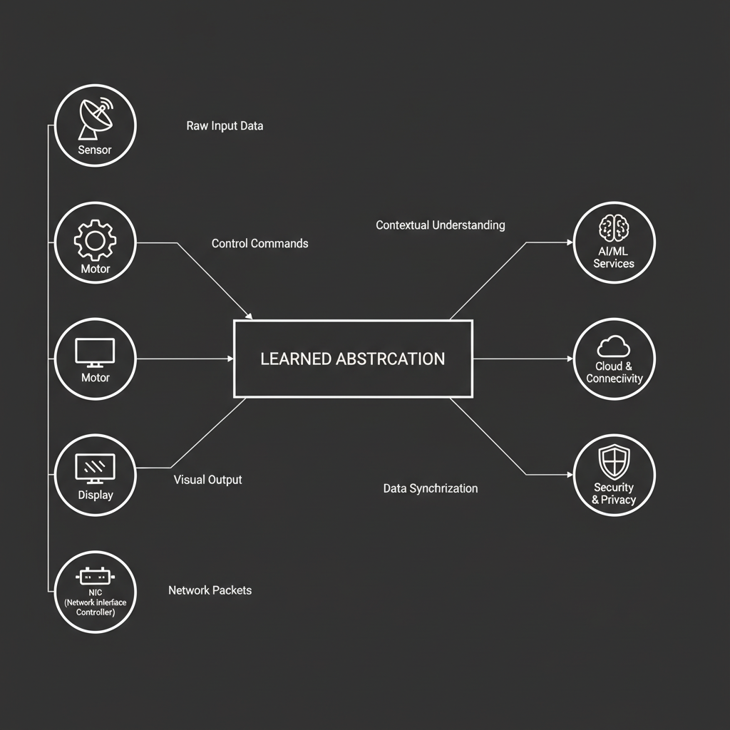 Adaptive driver system diagram—learned abstractions over hardware IO